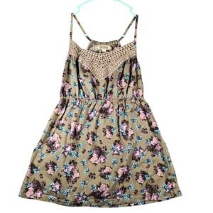 Decree Women Olive Green Floral Crochet Lace Neck Cami Top Empire Waist Medium